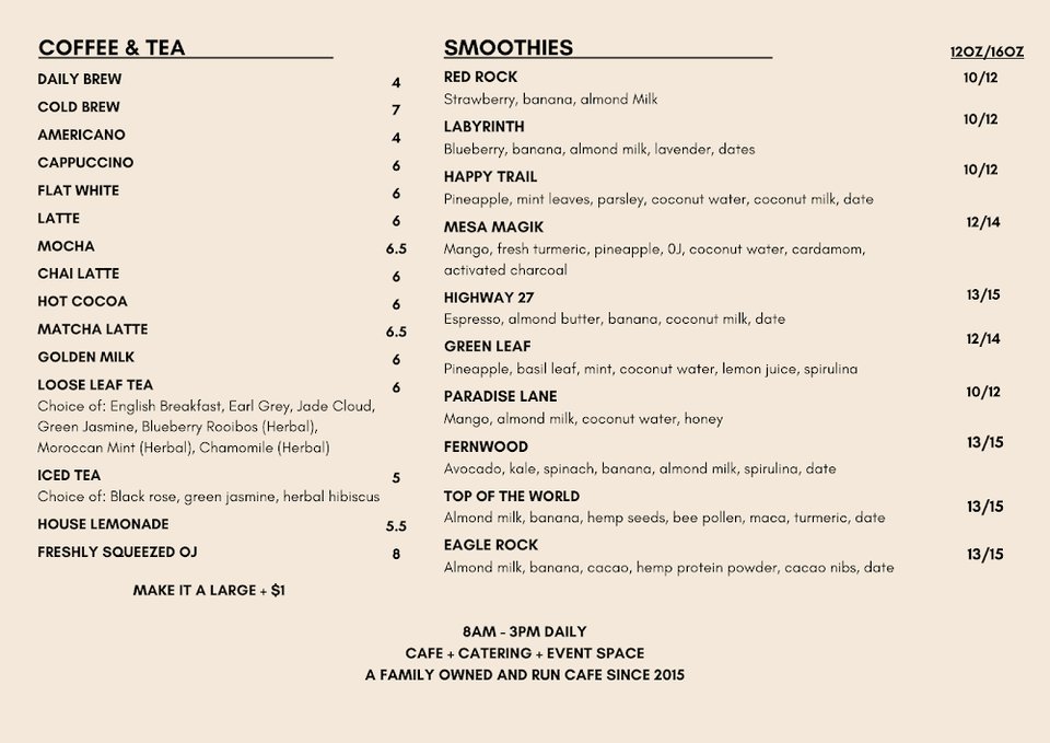 Breakfast menu beside coffee drinks and pastries.